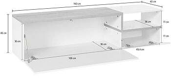 Mobile porta Tv con  2 ribalte e un vano in finitura Bianco lucido e Pero