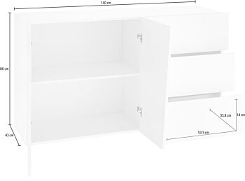 Credenza Moderna Bianco Laccato Lucido  2 ante, 3 cassetti