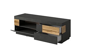 Mobile TV bianco lucido e rovere naturale, L.160 cm