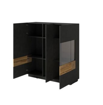 Vetrina di design H.139 moderna, finitura cemento e bianco lucido