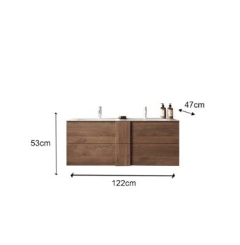 Mobile da bagno sospeso con doppio lavabo, finitura Mercure