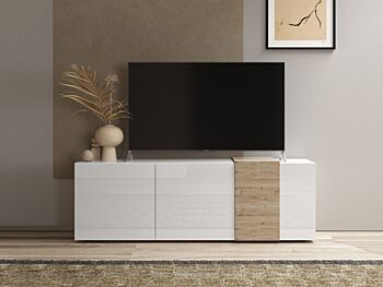 Soggiorno moderno, 2 madie e porta tv, Kadiz e Bianco Lucido