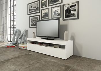 Mobile porta TV moderno in finitura bianco lucido con vano a giorno