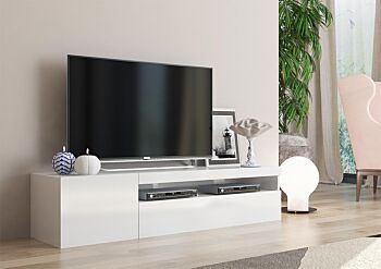 Base Porta TV moderna a 1 anta e 1 ribalta, finitura Bianco lucido 