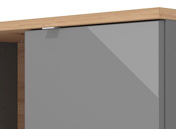 Mobile tv 2 ante e ripiano vetro, finitura Grigio grafite e Rovere