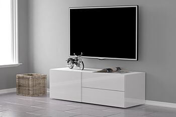 Mobile porta tv Bianco laccato lucido, un'anta e due cassetti