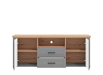 Mobile tv contemporaneo con cassetti, finitura Rovere e Grafite