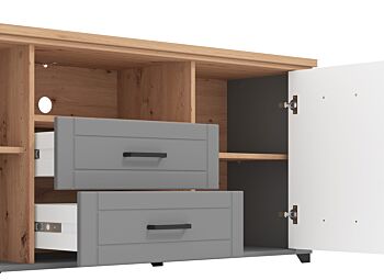 Mobile tv contemporaneo con cassetti, finitura Rovere e Grafite