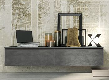 Porta tv sospeso con 2 ribalte, finitura Metal grey