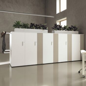 Mobile ufficio 9 ante, Basalto e Bianco opaco, L.420