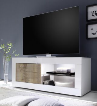 Base Porta TV Bianca Lucida con 1 anta in finitura Pero