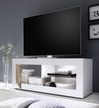 Base Porta TV Bianca Lucida con 1 anta in finitura Pero