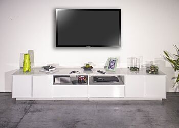 Moderno porta tv in appoggio in finitura bianco laccato lucido 