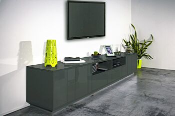 Moderno porta tv extra large in appoggio in finitura antracite laccato lucido