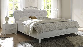 Letto moderno e di design, in legno e tessuto bianco