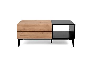 Tavolino moderno Glesborg con un cassetto e un ripiano in finitura Rovere e Nero carbone