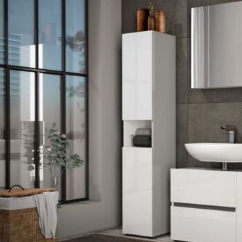 Colonna da bagno a 2 ante con 6 ripiani e 1 vano a giorno