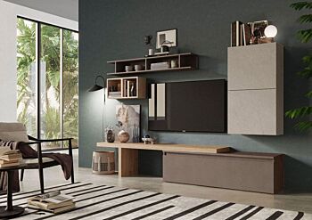 Parete attrezzata 260x40x190 h cm, Argilla, Cadiz e Bronzo, collezione Logica