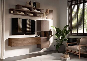 Soggiorno moderno 193x190x30 h cm, finitura Bronzo e Mercure, collezione Logica