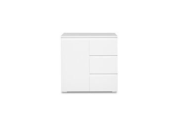 Conveniente credenza  1 anta e 3 cassetti, colore Bianco opaco 