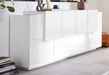 Conveniente Credenza finitura Bianca, 6 ante e 1 ribalta, Made in Italy