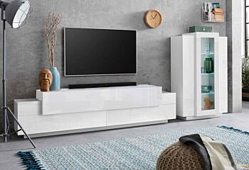 Conveniente Soggiorno elegante con vetrina e porta tv in finitura Bianca