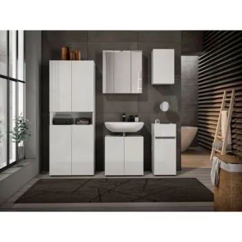Bagno moderno completo con specchio, finitura Bianco 