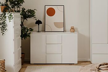 Composizione da ingresso moderna formata da Armadio, Settimino e Madia finitura Bianco lucido Zenzero Shop
