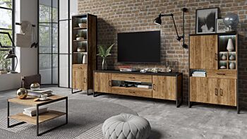 Porta TV grande finitura legno invecchiato e metallo nero