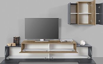 Economico Porta Tv L.240 cm con pensile sospeso in finitura Ardesia e Oak