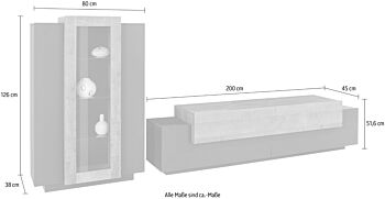 Soggiorno moderno con vetrina e porta tv in finitura Antracite e Oak