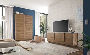 Composizione soggiorno moderno con madia alta e porta tv