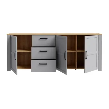 Madia Rovere riviera e Rovere grigio, 3 ante 3 cassetti, L.221 H.87