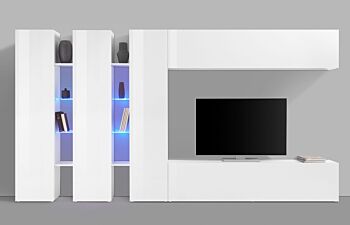 Parete attrezzata L.340 cm, finitura Bianco lucido, Made in Italy