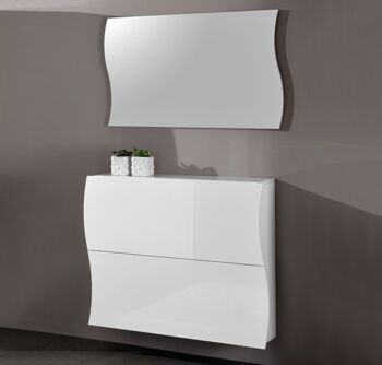 Scarpiera a 2 ante sagomate bianco laccato lucido, linea onda