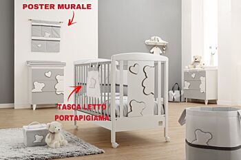 Lettino per neonati Winnie, bianco con decori orsetto