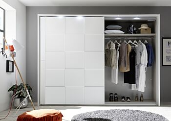 Camera da letto completa moderna in finitura bianco opaco, armadio 275x210