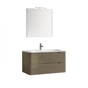 Mobile bagno moderno, 2 cassetti con maniglia a gola, finitura Tortora Lucido