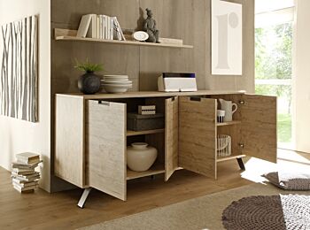 Credenza Moderna, Madia di Design, 4 ante, Legno Sherwood Oak