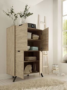 Credenza Moderna, Madia di Design, 4 ante Alta, Legno Sherwood Oak