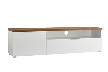 Porta TV moderno L.180 cm finitura Bianco laccato lucido e Castagno