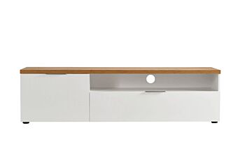 Porta TV moderno L.180 cm finitura Bianco laccato lucido e Castagno