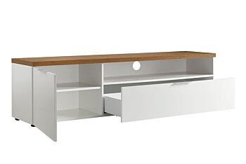 Porta TV moderno L.180 cm finitura Bianco laccato lucido e Castagno
