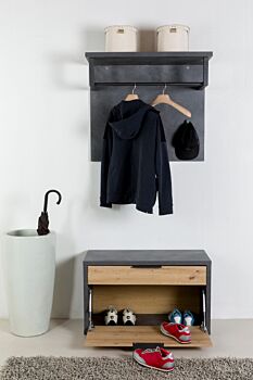 Panca con 1 ribalta e 1 cassetto Rovere chiaro e Grigio smoke, Made in Italy