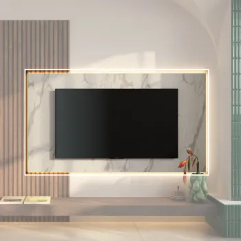 Pannello per TV, L.180 H.100 P.2, effetto Marmo Bianco