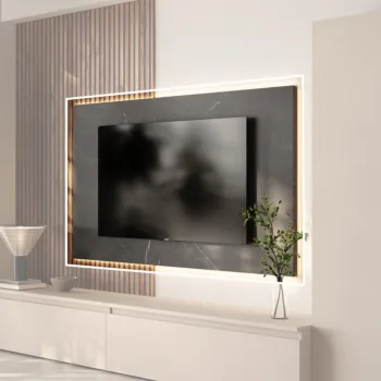 Pannello per TV, L.180 H.100 P.2, in finitura Marmo Nero
