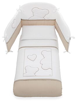 Lettino per neonati Winnie, bianco e choco con decori orsetto