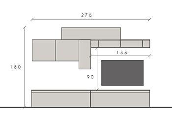 Parete attrezzata L.276 cm, finitura Ardesia e Piombo