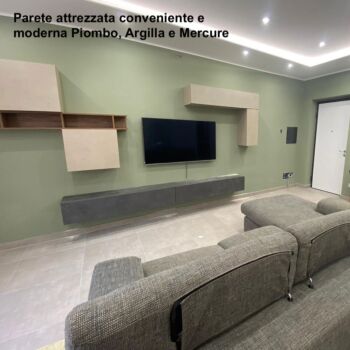 Parete Attrezzata moderna Made in Italy, Bronzo, Argilla e Mercure