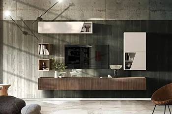 Parete attrezzata 305x30x210 h cm,Cashmere e Mercure cannettato, collezione Logica Zenzero Shop